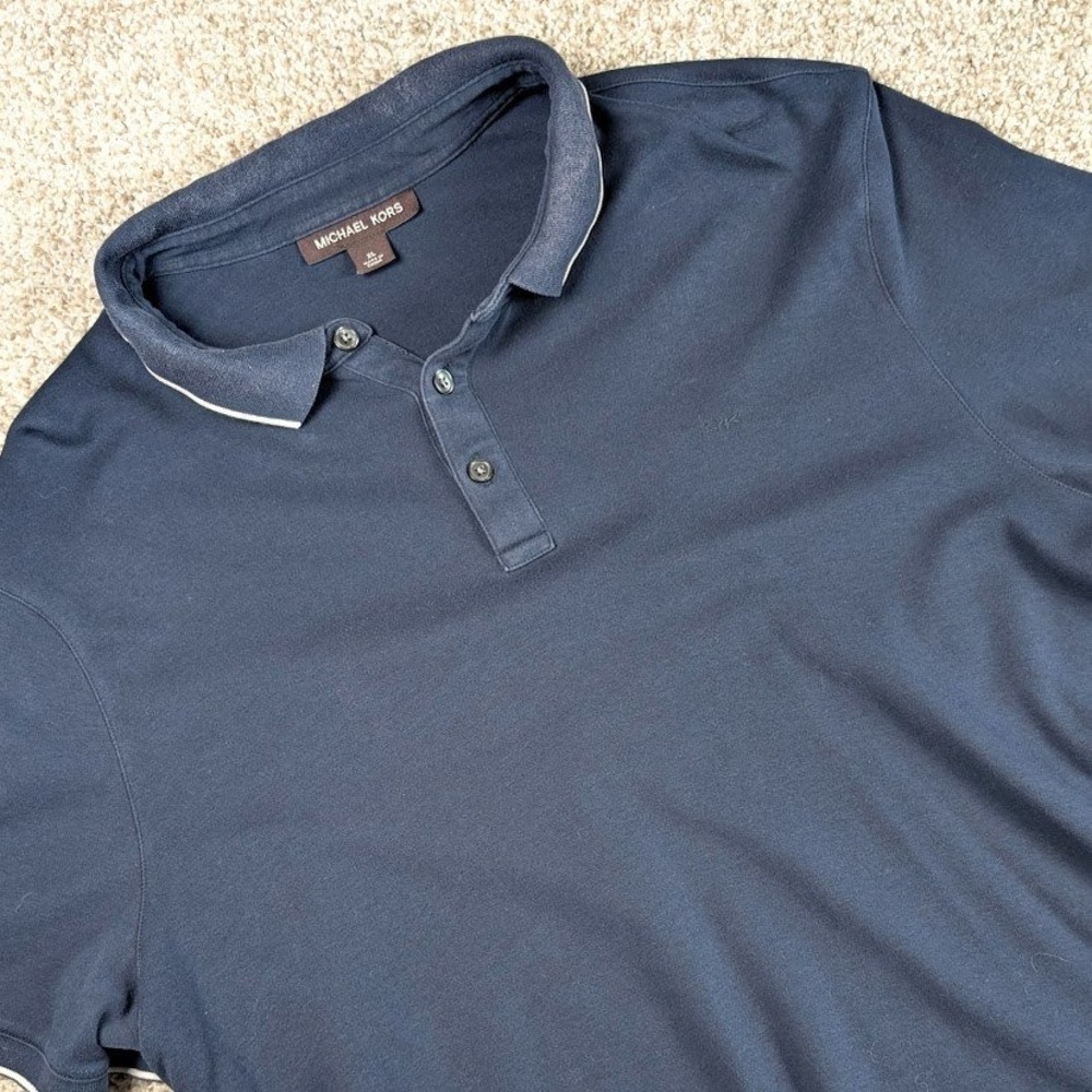 Michael Kors Mens Navy Blue Tipped Cotton Short‎ Sleeve Polo Shirt XL